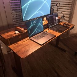 55”x24” Double Decker Electric Standing/Sitting Desk - Massive! Adjustable height, double drawers with undershelf space, two tier.