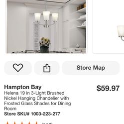 Hampton Bay Helena 19 in 3-Light Brushed Nickel Hanging Chandelier with Frosted Glass Shades for Dining Room