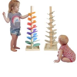 Petals Pipe Assembly Stacking Colorful Marble Ball Run Track - Wooden Educational Toy