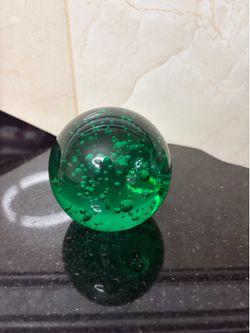 Green glass paperweight 3”
