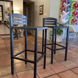 (2) Modern metal bar stools with wood seat and back