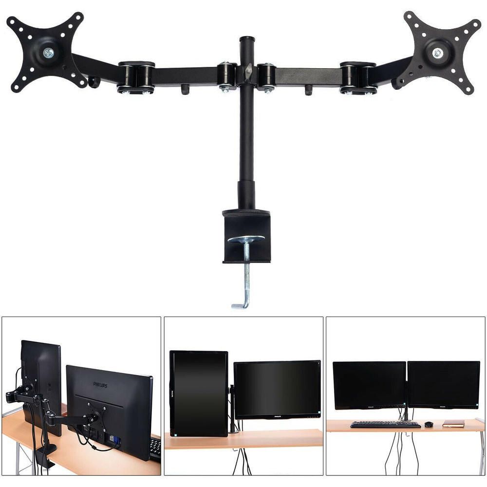 CW Dual Monitor Arm Desk Table Mount Stand For 2 LCD Fully Swivel Clamp up to 27"