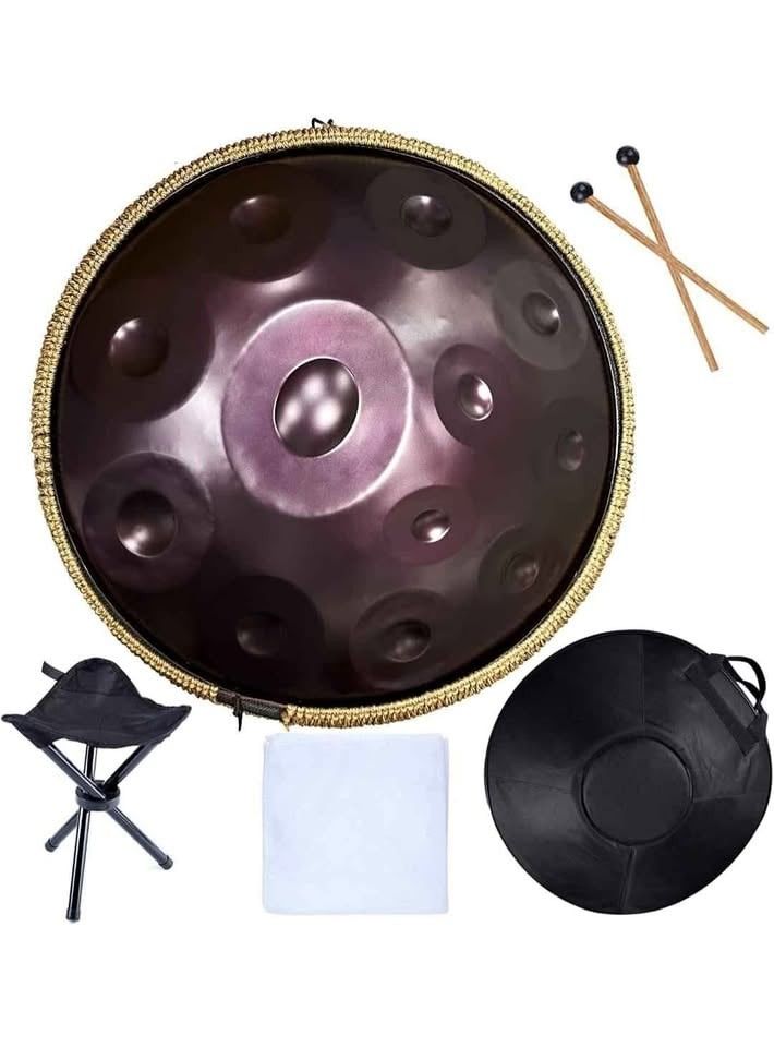 Handpan Drums Sets 22 inches D Minor Steel Hand Drum with Soft Hand Pan Bag, 2 handpan mallet,Handpan Stand,dust-free cloth (Purple,12 Notes)