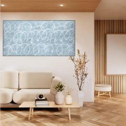 Brand New  47,2" X  23,6 "  Squiggles printed Canvas Blue And White