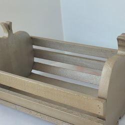 Wooden Apple Basket Magazine Holder Slatted Book Bin Cottage Fall Farm Decor 13"

