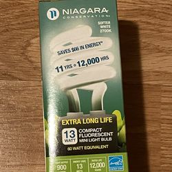 NIAGARA CONSERVATION Warm WHITE CFL 13W / 60 W LONG LIFE Light bulb, $5/each Or $50 For All 12