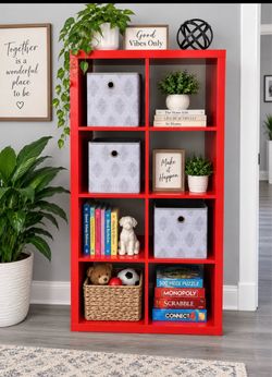 RED 8-CUBE BOOKSHELF / STORAGE ORGANIZER – 58” TALL