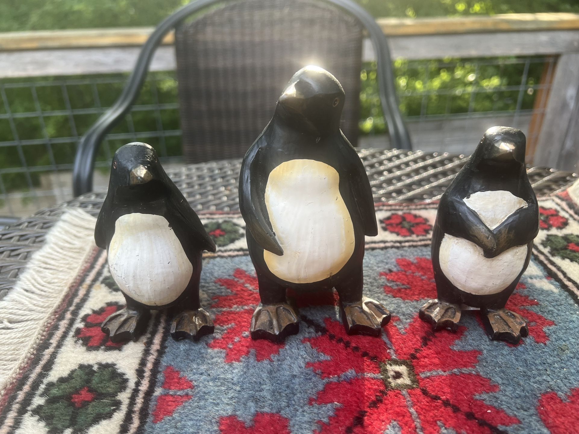 Three Vintage Hand Carved Wooden Penguins