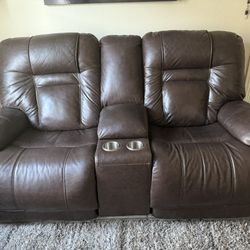 Leather Sofa *Power Recliner* USB  Ports* High Quality* Real Leather Couch*
