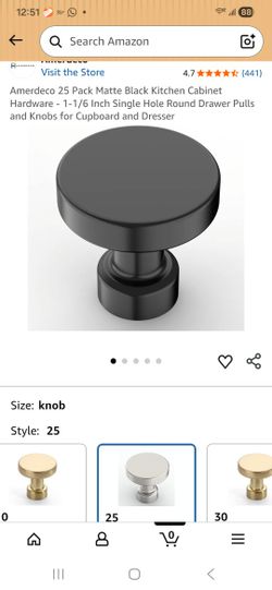 25 Pack Matte Black Kitchen Cabinet Hardware 1-1/6 Inch Single Hole Round Drawer Pulls - and Knobs for Cupboard and Dresser