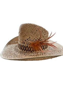 RARE Vintage Keyston Bros Since 1868 Straw Cowboy Hat Western Size 7 1/8 feather