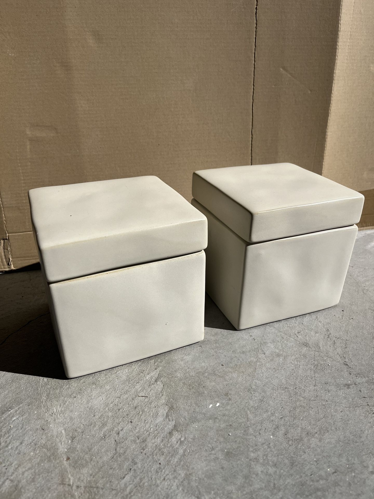 Two Ceramic Grey Box Containers