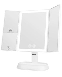 Bright town Trifold Vanity Mirror with Lights - 3 Color Lighting Modes 60 LED, 1x/5x/7x Magnification, Touch Screen Makeup Mirror, 90° Adjustable Rot