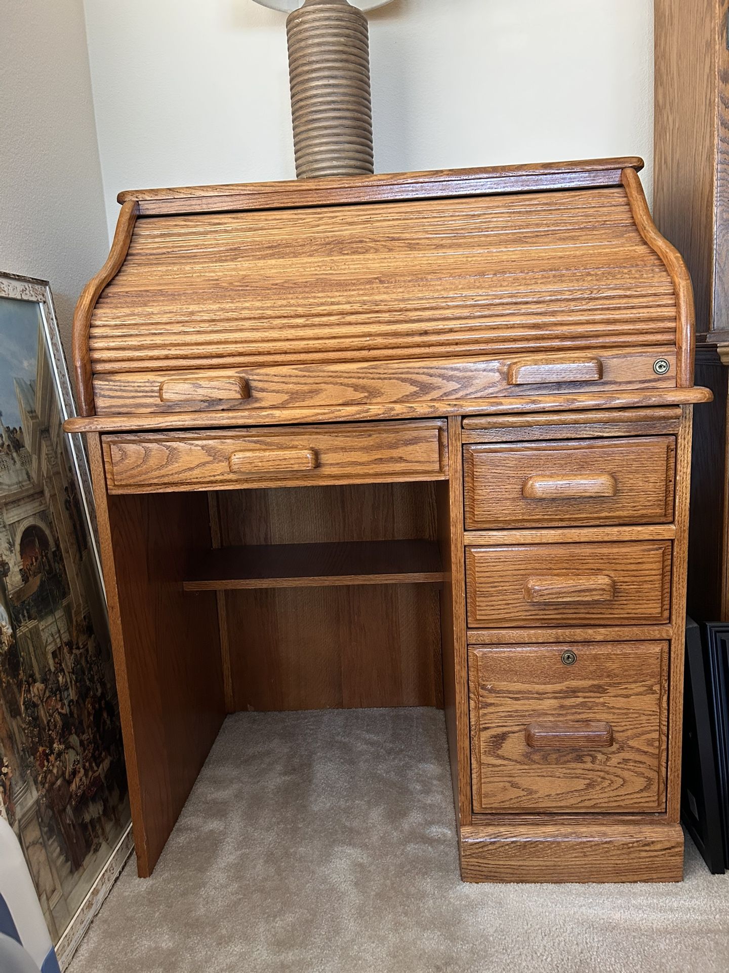 Small Roll Top Oak Desk
