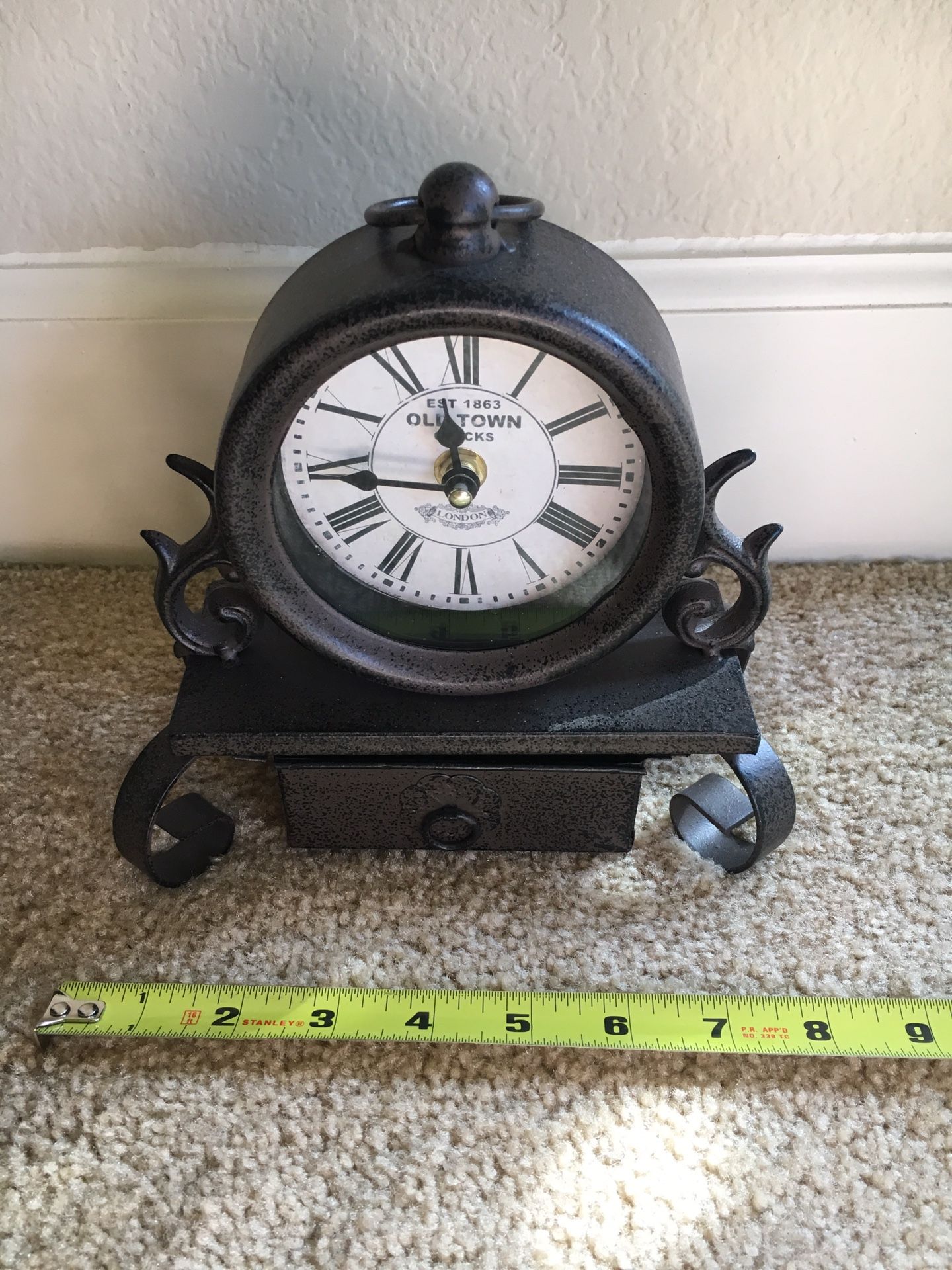 Small metal kitchen clock with drawer