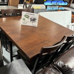 Brown Solid Wood Dining Table Set With Four Chairs- Comedor 