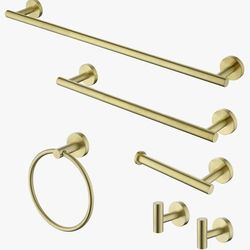 KISRAIS 6-Piece Stainless Steel Bathroom Hardware Set, Gold