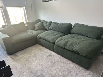 Zone Green Fabric 4 Piece Modular L-Shaped Sectional with 2 Corners 1 Armless Chair & 43" Oversized Square Ottoman | Reversible