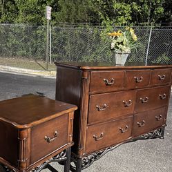 Quality Solid Wood Set Long Dresser, Big Drawers, Big Nightstand. Drawers Sliding Smoothly Great Condition