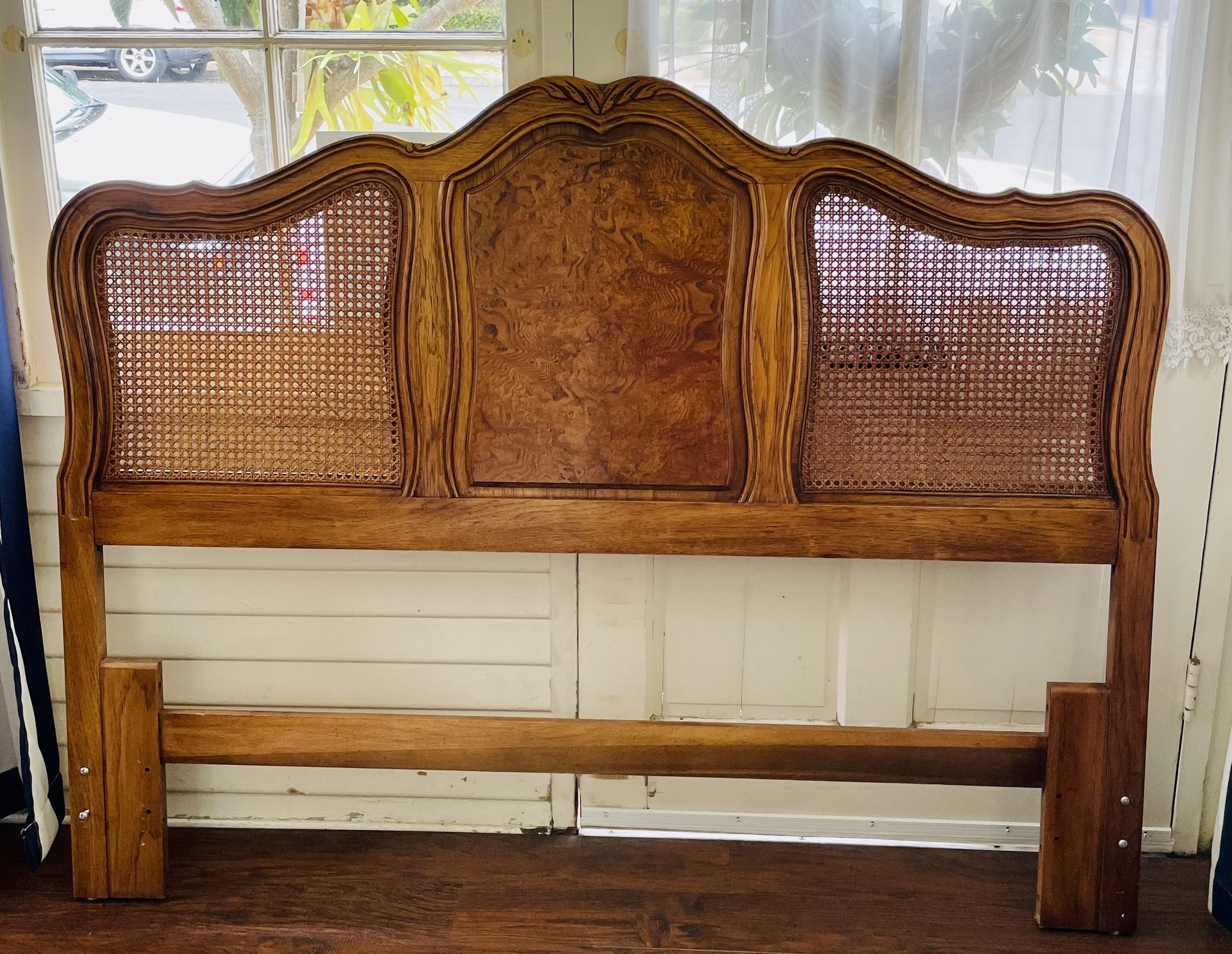 Gorgeous Vintage Wood And Cane Headboard 