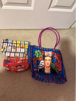Frida kahlo Market Bag and pouch set with Loteria and Rag Doll Design