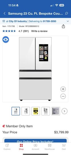 Samsung 29Cu. Ft. Bespoke Counter Depth 4-Door French Door Refrigerator with Family Hub™ – White Glass