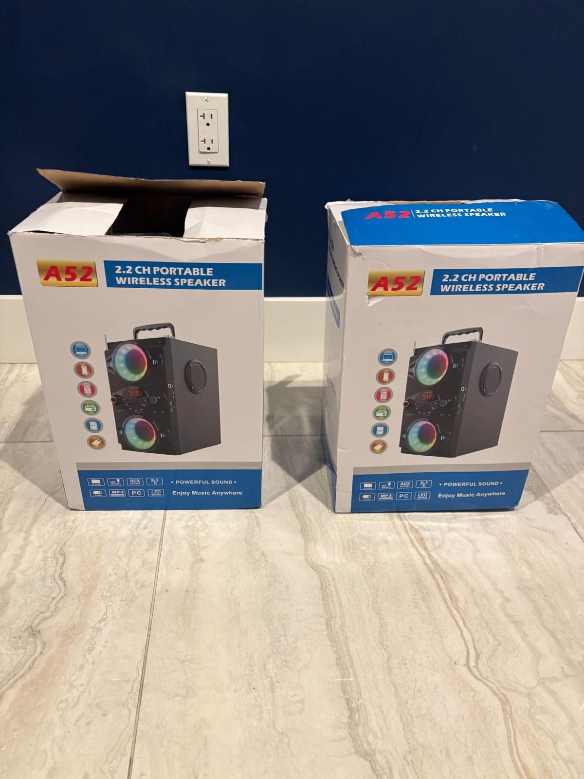 60W portable Bluetooth speaker with 2.2 channels- two 3-inch woofers & two 3-inch tweeters for powerful sound and bass.