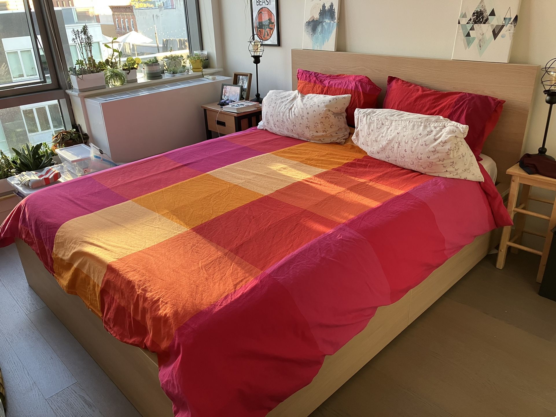 IKEA MALM Queen Bed Frame With Storage, Oak Veneer