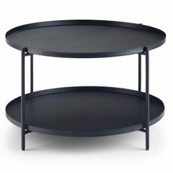 Round Black Metal 2-Tier Coffee Table