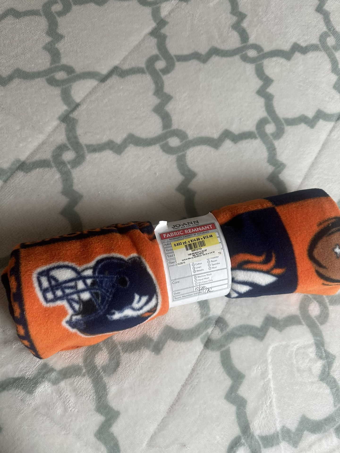 Denver Broncos Orange and Blue Fleece Fabric Remnant