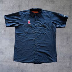 Los Angeles Angels MLB Staff Issued Work Shirt Red Kap Navy Blue Mens Large 