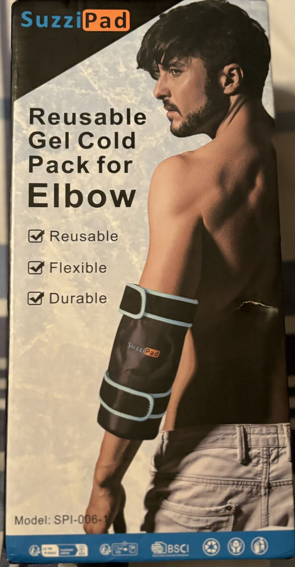 SuzziPad Elbow Ice Pack for Injuries with Double-Sided Fabric Cover Wearable ...
