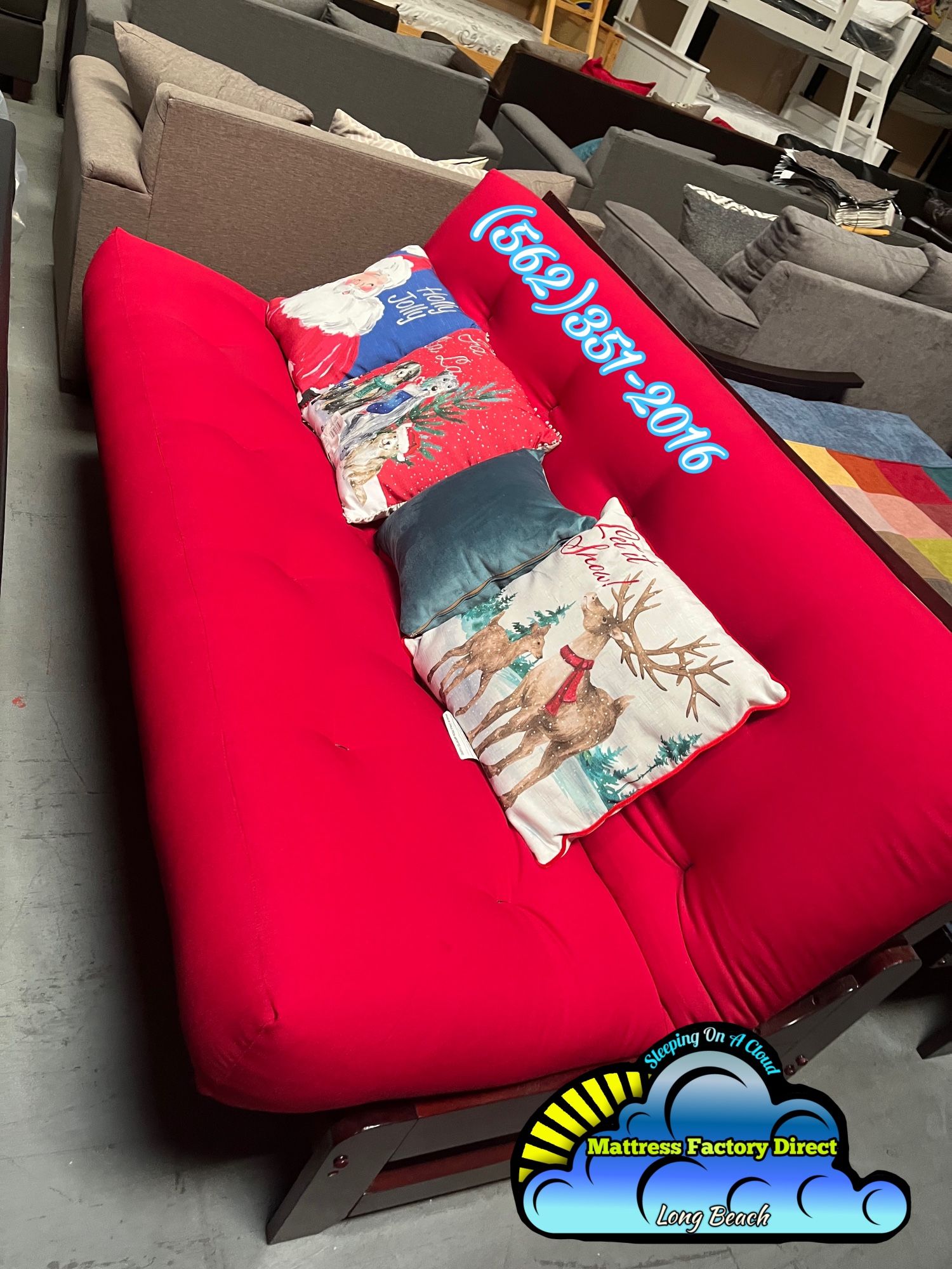 Red Sofá Couch New Wooden Bonito Full Size Mattress
