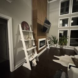 2 White Leaning Bookcases 