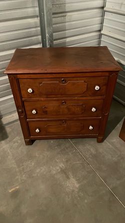 Antique Wood 3-Drawer Dresser with Porcelain Knobs