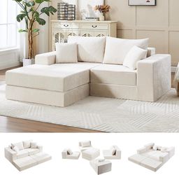 79" Boneless Cloud Loveseat Sofa Couch, Modular Foldable Floor Sofa with Ottoman, Chenille Lounge Convertible Sofa Bed for Living Room