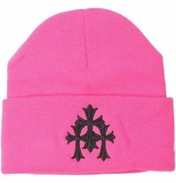 pink triple cross chrome heart beanie