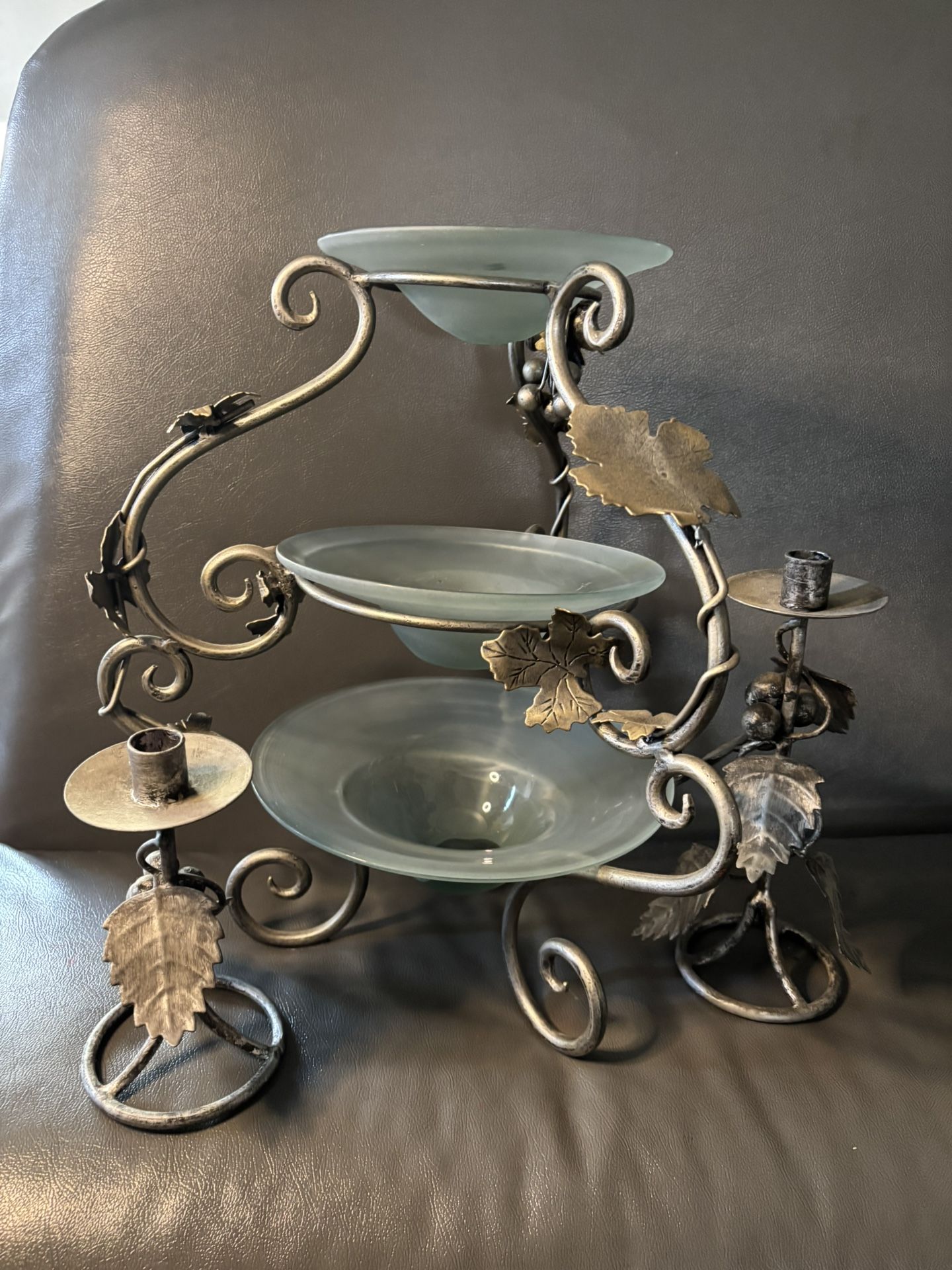 Metal Candle Holder Set With Three Tiered Centerpiece With Frost Bowls