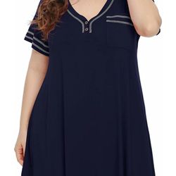 Nightgowns for Women Short Sleeve Nightshirts V-Neck Button Pajamas XXL