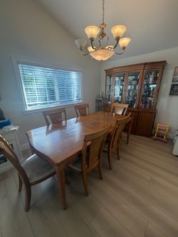 Wood Dining Table with 6 Chairs