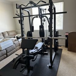 Vesta Fitness Smith Machine 2001 w/Bench Attachment | 230lb Bumpers Weights | 7ft Olympic Bar | Fitness | Gym Equipment | FREE DELIVERY🚚 