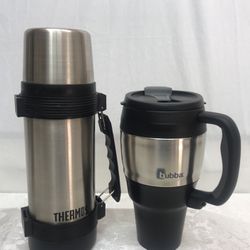 NEW LG. 34oz BUBBA INSULATED TRAVEL MUG & LIGHTLY USED STAINLESS STEEL  THERMOS 1 LITRE. for Sale in San Antonio, TX - OfferUp