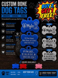 Custom Laser Engraved Bone-Shaped Dog Tags