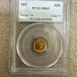 1851 $1 Gold Coin MS63