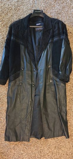 Wilsons Leather Long Coat with Suede and Lace Detail