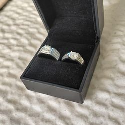 2ct Solitaire Cut Sterling Silver Men's Engagement Ring Set