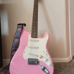 Pink Fender Strat Electric Guitar w/ Accessories 