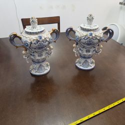 Pair Of Dresden Vases With Lids