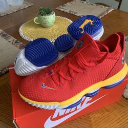 Nike LeBron 16 Low SuperBron University Red Varsity Royal And Yellow Colorway 
