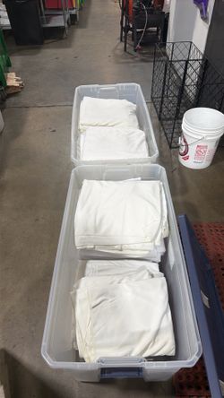 Table cloths brand new size 6 feet tables, scuba fabric ideal for weeding parties etc there is like 40 of them new
